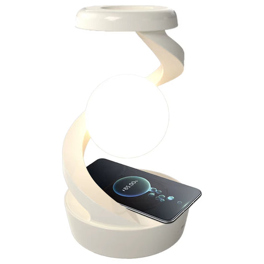 3D Levitating RGB Ball Lamp - Floating LED Night Light with Wireless Phone Charger & Spinning Moon Design